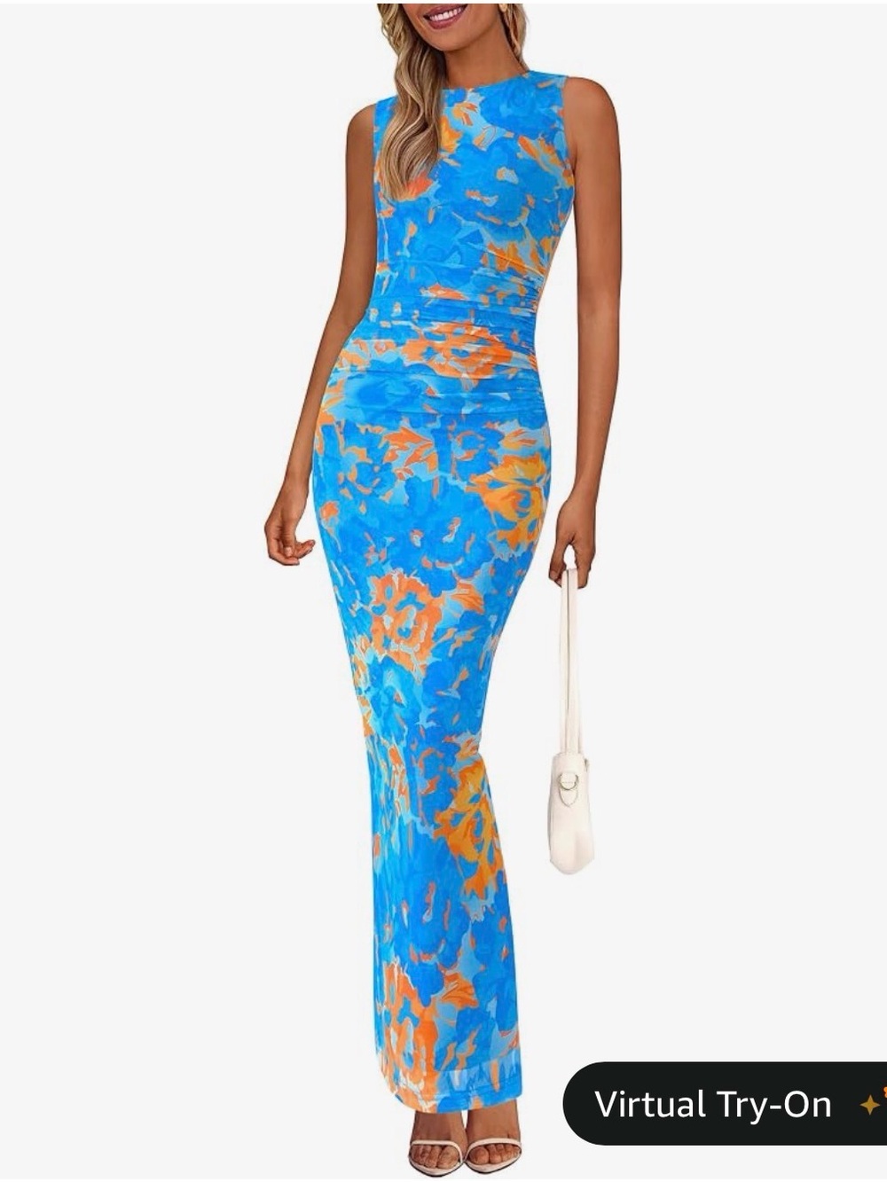 Amazon Blue & Orange Sleeveless Floral Maxi Dress